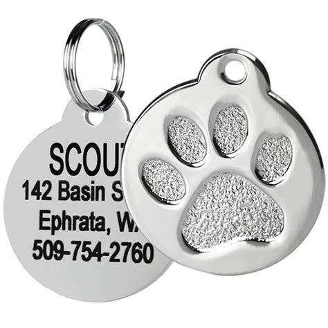 GoTags Personalized Stainless Steel Paw Print Pet ID Tag with