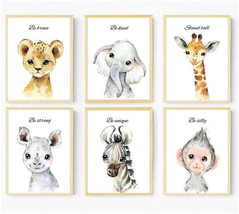 Safari Jungle Animals Nursery Prints Set Of 6 Watercolour Etsy In