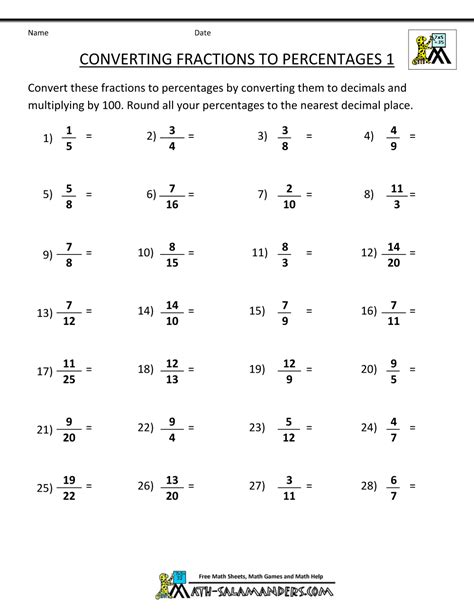 Converting Decimals Fractions And Percentages Worksheets