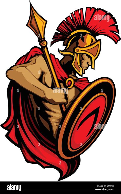 Spartan Trojan Vector Mascot With Spear And Shield Stock Vector Image