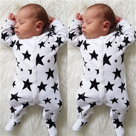 Baby Unisex Star Print Romper Newborn Baby Boy Girl Long Sleeve Cotton