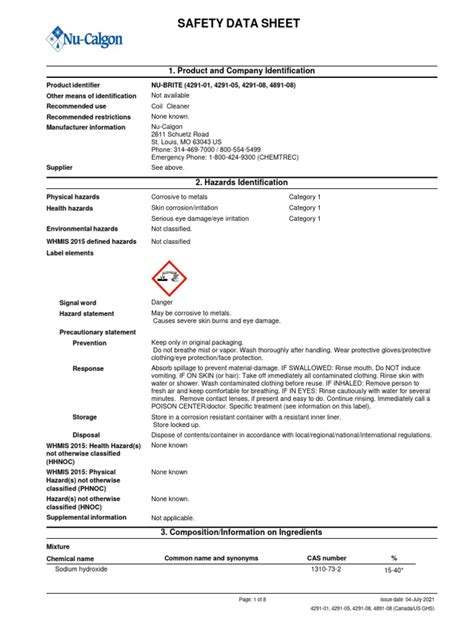 Msds Nu Brite Pdf Firefighting Personal Protective Equipment