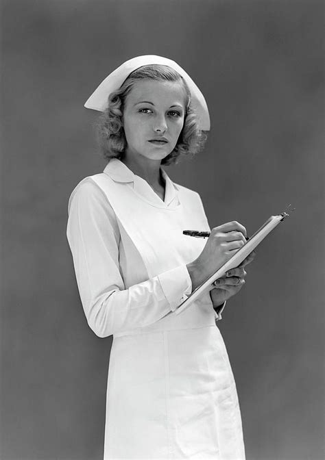 Vertical Photograph 1930s 1940s Serious Blond Woman Nurse By Vintage