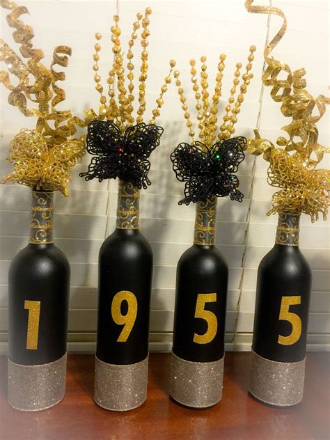 Wine Bottle Crafts 60th Birthday Black And Gold Upcycled Diy 50th