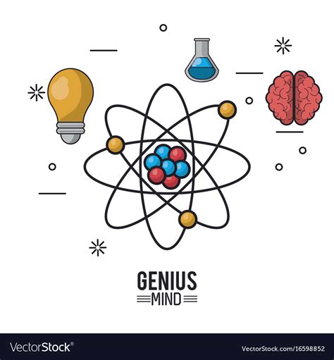 Colorful Poster Of Genius Mind With Atom In Vector Image
