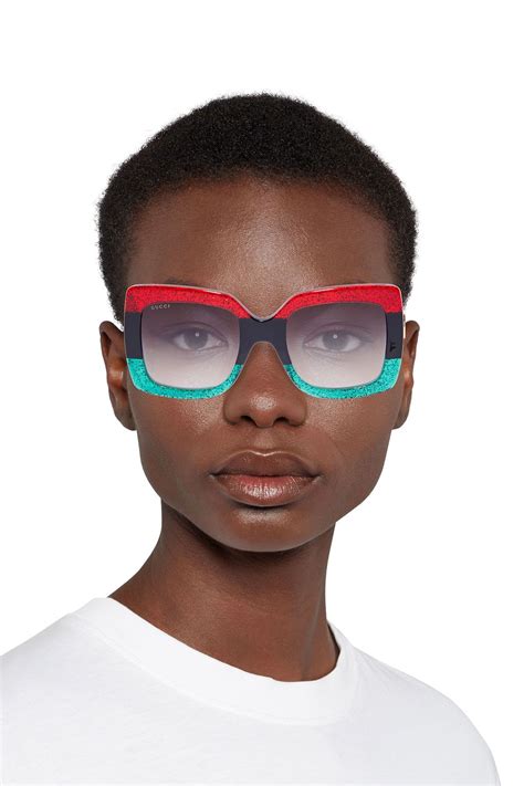 Gucci Oversized Square Frame Glittered Color Block Acetate Sunglasses The Outnet