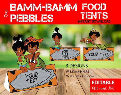 Editable African American Bamm Bamm And Pebbles Food Tents Etsy