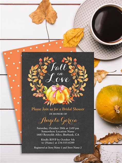 Fall In Love Rustic Pumpkin Bridal Shower Invite In 2020