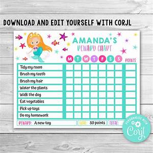 Editable Mermaid Reward Chart For Kids Mermaid Routine Chart Etsy