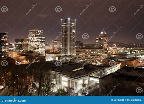 Portland Skyline At Night Stock Image Image Of Architecture 60739231