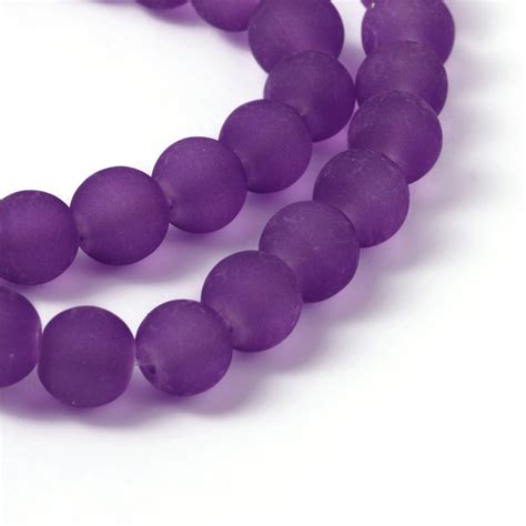 Purple Sea Glass 8mm Round Frosted Glass Bead Loose Gb9398 Etsy
