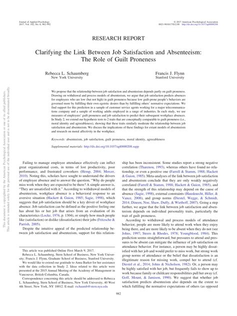 Clarifying The Link Between Job Satisfaction And Absenteeism The Role