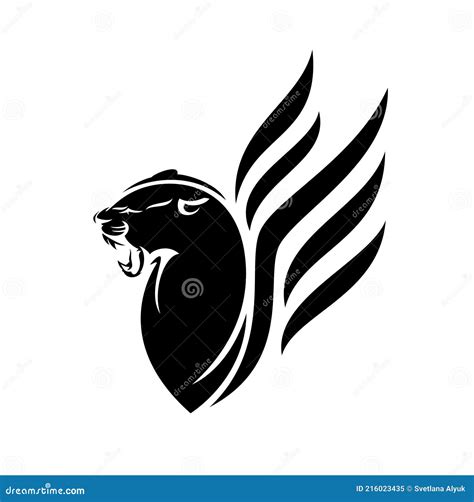 Mythical Winged Black Panther Profile Head Silhouette Vector Design