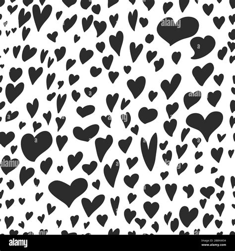 Hand Drawn Black Hearts Seamless Pattern Black And White Can Be Used