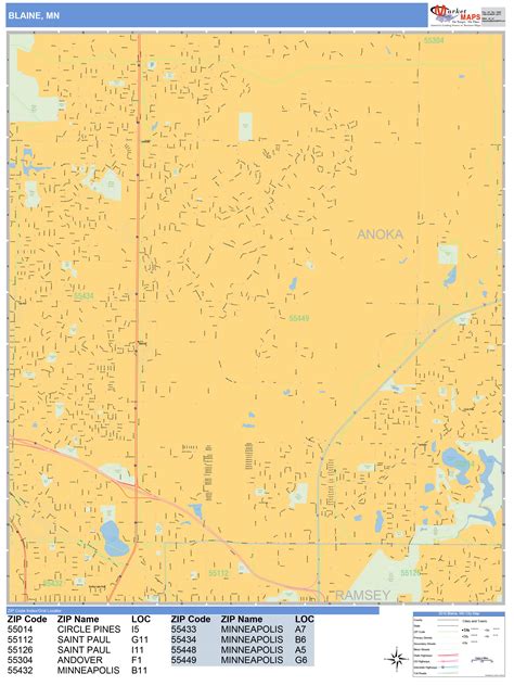 Blaine Minnesota Wall Map Basic Style By Marketmaps
