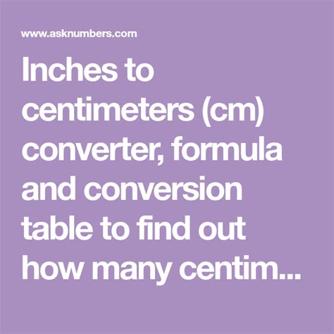 Inches To Centimeters Cm Converter Formula And Conversion Table To