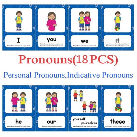 18pcs English Pronouns Flashcards Pocket Card Personalandindicative