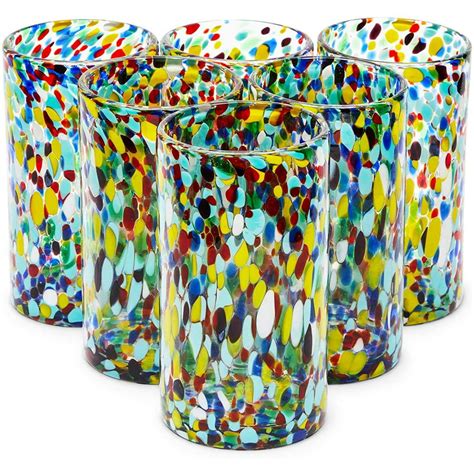 6 Pack Mexican Glassware Drinking Glasses For Kitchen Accessories Confetti Rock 14 Oz