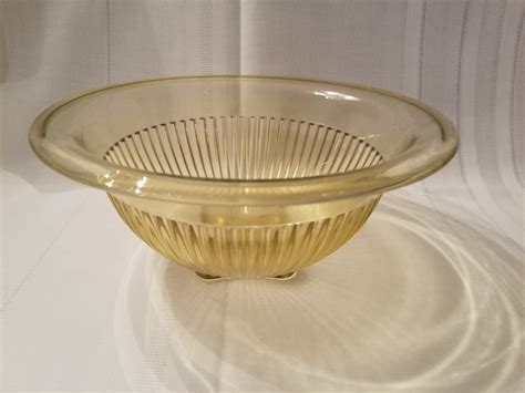 Vintage Yellow Depression Glass Ribbed Mixing Bowl Footed Etsy