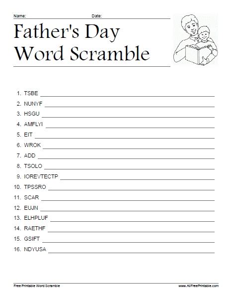 Fathers Day Word Scramble Free Printable