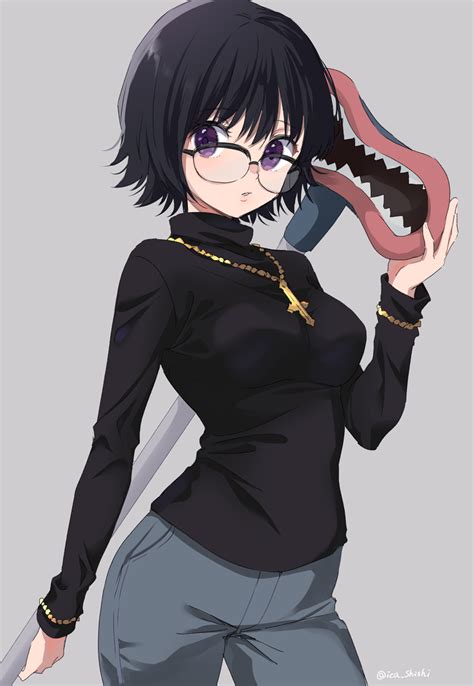 Ica Shizuku Murasaki Hunter X Hunter 1girl Black Framed Eyewear Black Hair Black Sweater