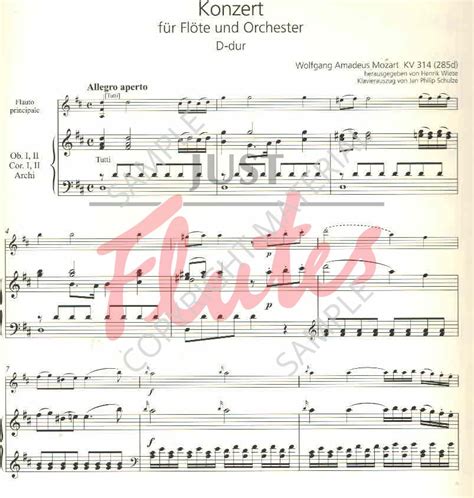 Wolfgang Amadeus Mozart Flute Concerto No 2 In D Major K314 285d