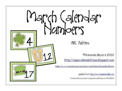 A Special Kind Of Class March Calendar Number Freebie Calendar