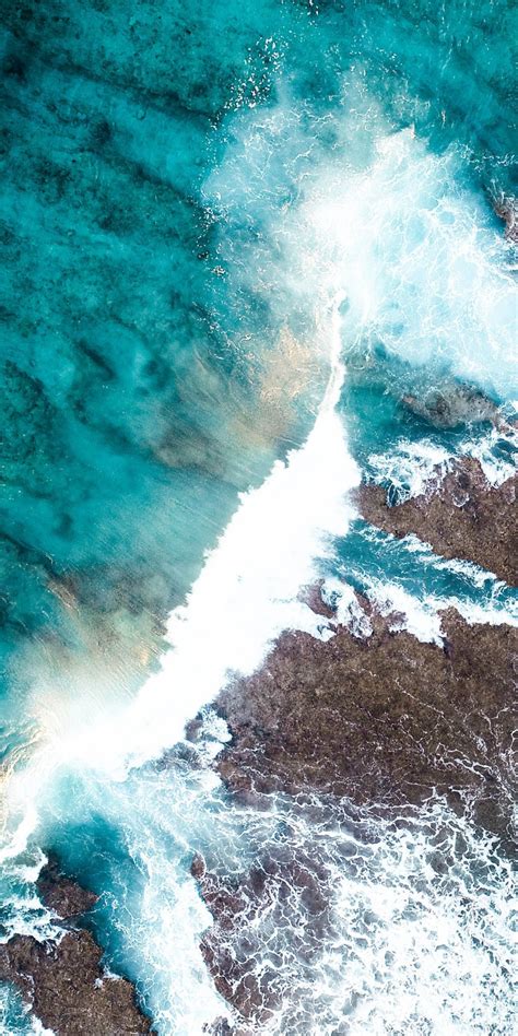 Download Wallpaper 1080x2160 Water Splashes Coast Sea Nature Aerial