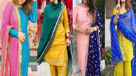 Color Combination For Punjabi Suit Design 2020 Latest Plain Salwar Suit With Contrast Dupatta