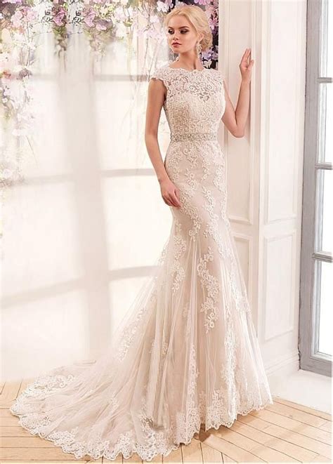 Magbridal Lavish Tulle And Satin Bateau Neckline Mermaid Wedding Dresses With Lace Appliques In