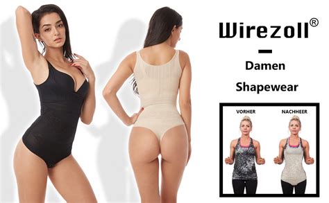 Wirezoll Damen Shapewear Figurformender Body Bauch Weg Bodysuit Mit Haken Schwarz S Amazon