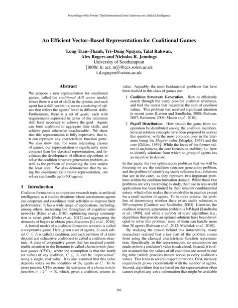 An Efficient Vectorbased Representation For Coalitional Games