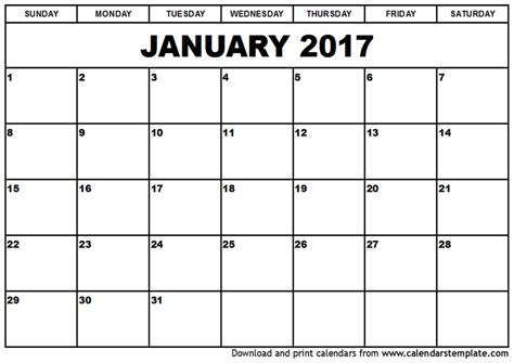 Blank January 2017 Calendar Templates Free 2018 Calendar Printable
