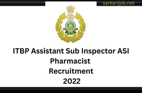 ITBP Assistant Sub Inspector ASI Pharmacist Recruitment 2022