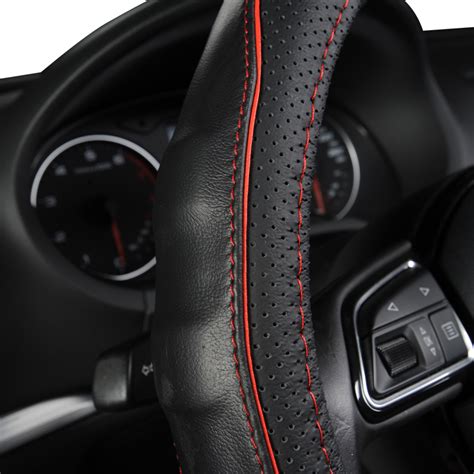 Breathable Black Genuine Leather Car Steering Wheel Cover