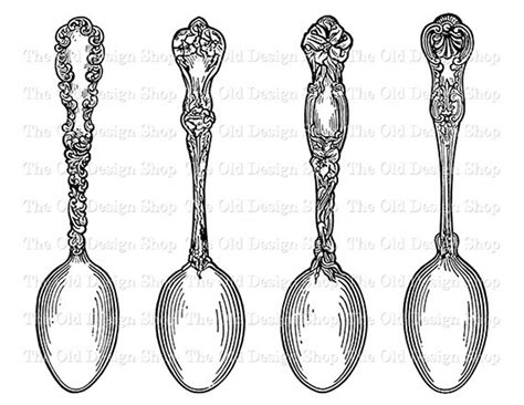 Spoons Clip Art Vintage Teaspoons Kitchen Clipart Illustration Etsy