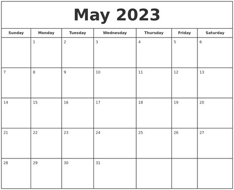 May 2023 Print Free Calendar