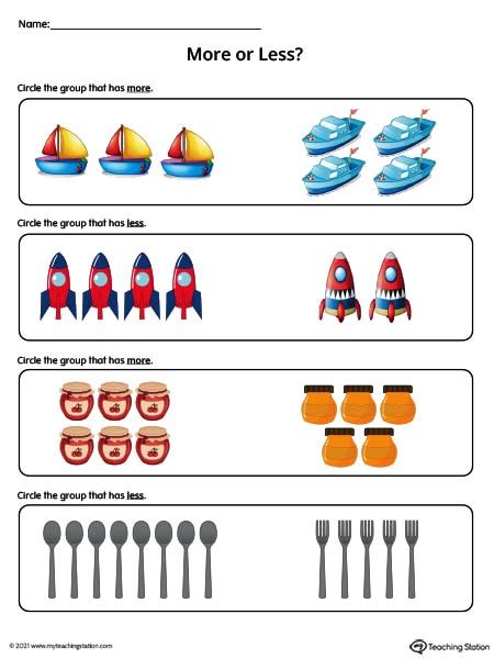 More Or Less Worksheet Color