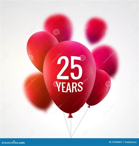 Celebration Colorful Background With Red Balloons Anniversary 25th