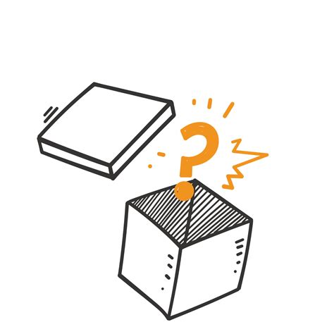 hand drawn doodle gift box and question mark symbol for mystery box