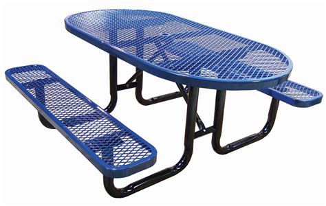 Some metal patio tables can be shipped to you at home, while others can be picked up in store. 6ft. Oval Expanded Metal Picnic Table | Plastic Coated Steel Picnic Tables | Outdoor Furniture