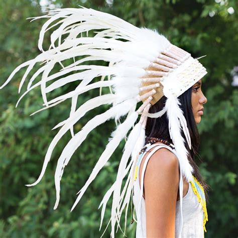 White Native American Headdress With Shells 75cm Indian Headdress Novum Crafts