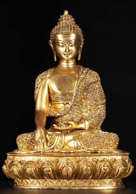 Sold Brass Golden Buddha Wearing Brocade Robes With An Alms Bowl In The