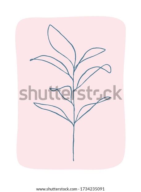 Hand Drawn Branch Leaves One Line Stock Vector Royalty Free 1734235091