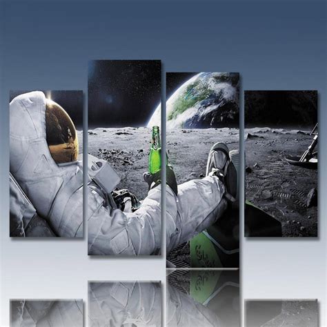 Panels Canvas Astronaut Drink Beer In The Space Printings For Living