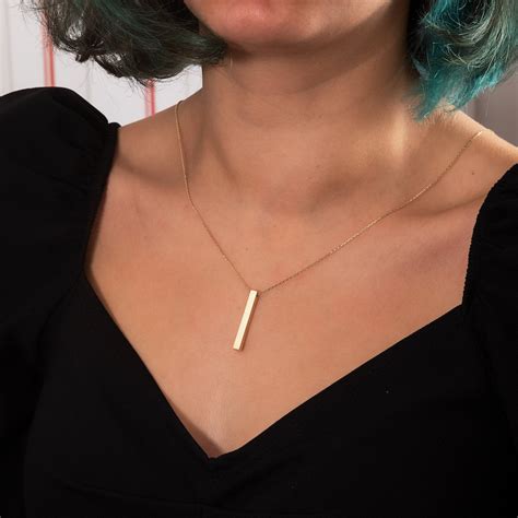 14k 18k Real Gold Personalized Vertical 3 Cm Bar Necklace 4 Etsy