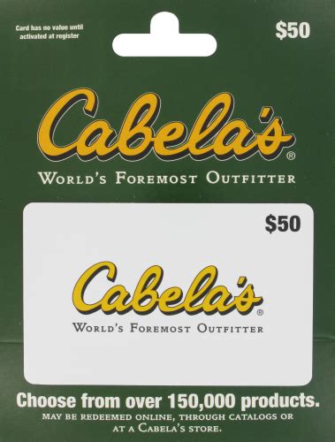 Purchase a traditional cabela's gift card or egift card for yourself, friends, and family. Fred Meyer - Cabela's $50 Gift Card, 1 ct