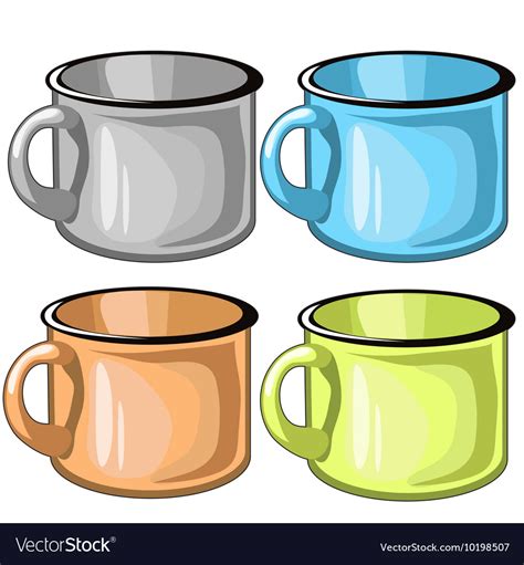 Four Mugs Different Colors On White Background Vector Image