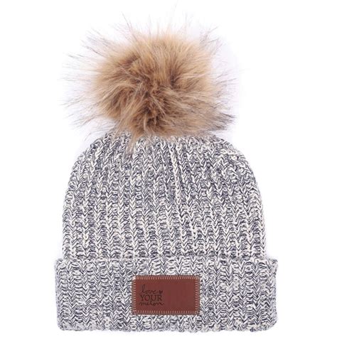 Love Your Melon Navy Speckled Beanie With Natural Pom Love Your Melon