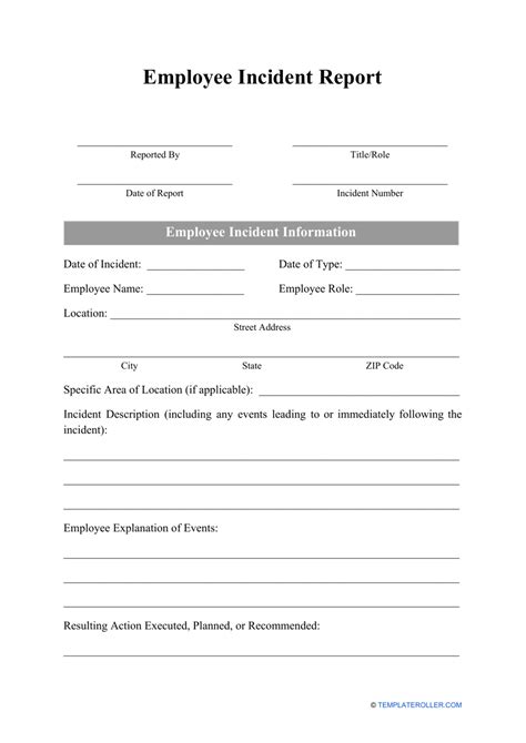 Free Workplace Incident Report Form Template Printable Templates